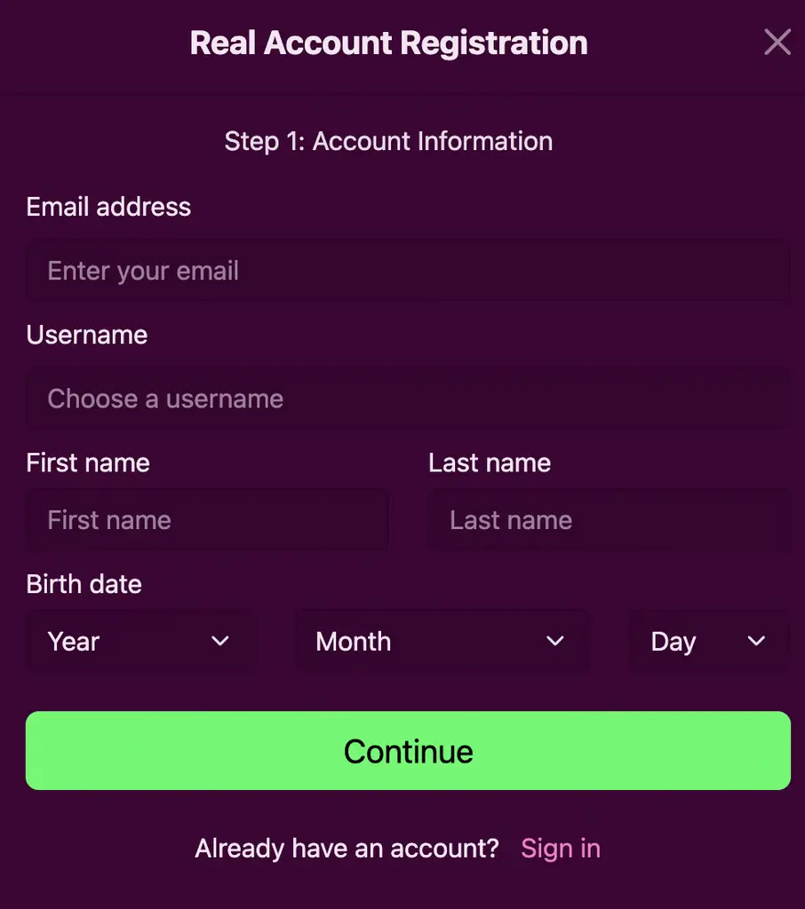 Candyland registration form.